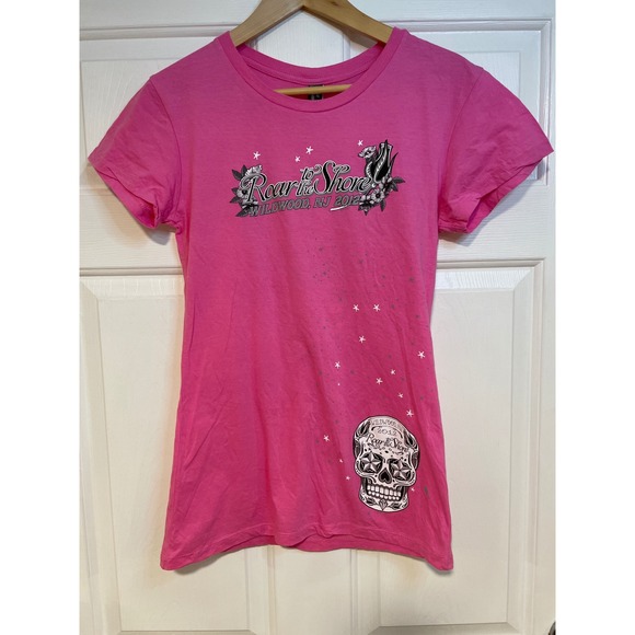 Roar to Shore 2012 Skull Stars Graphic Tee Biker T-Shirt Wildwood NJ Pink XL L M - Picture 1 of 6
